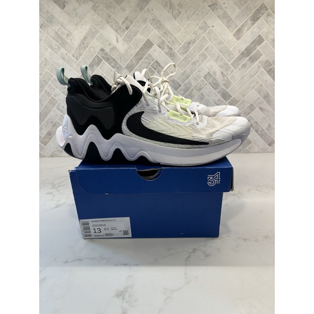 Nike Giannis Immortality 2 White Black Volt DM0825-101 Basketball Shoes Men's 13